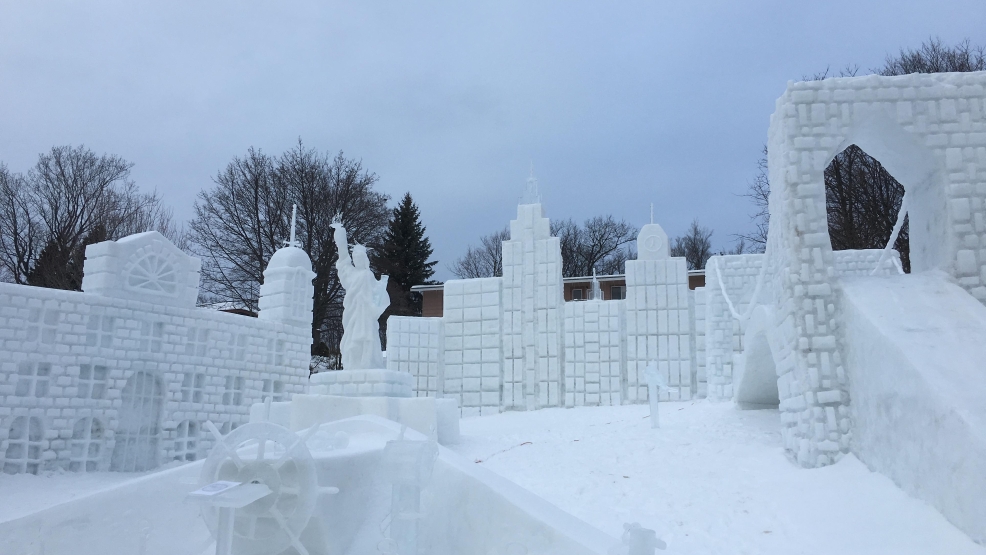 Snow statues decorate Michigan Tech's campus WLUK