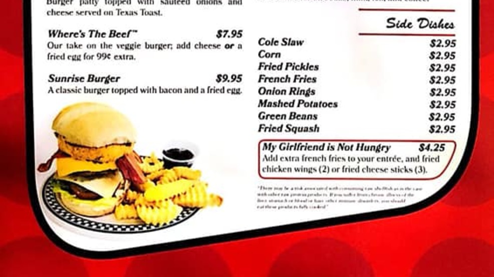 Diner Offers My Girlfriend Is Not Hungry Menu Item Wcyb